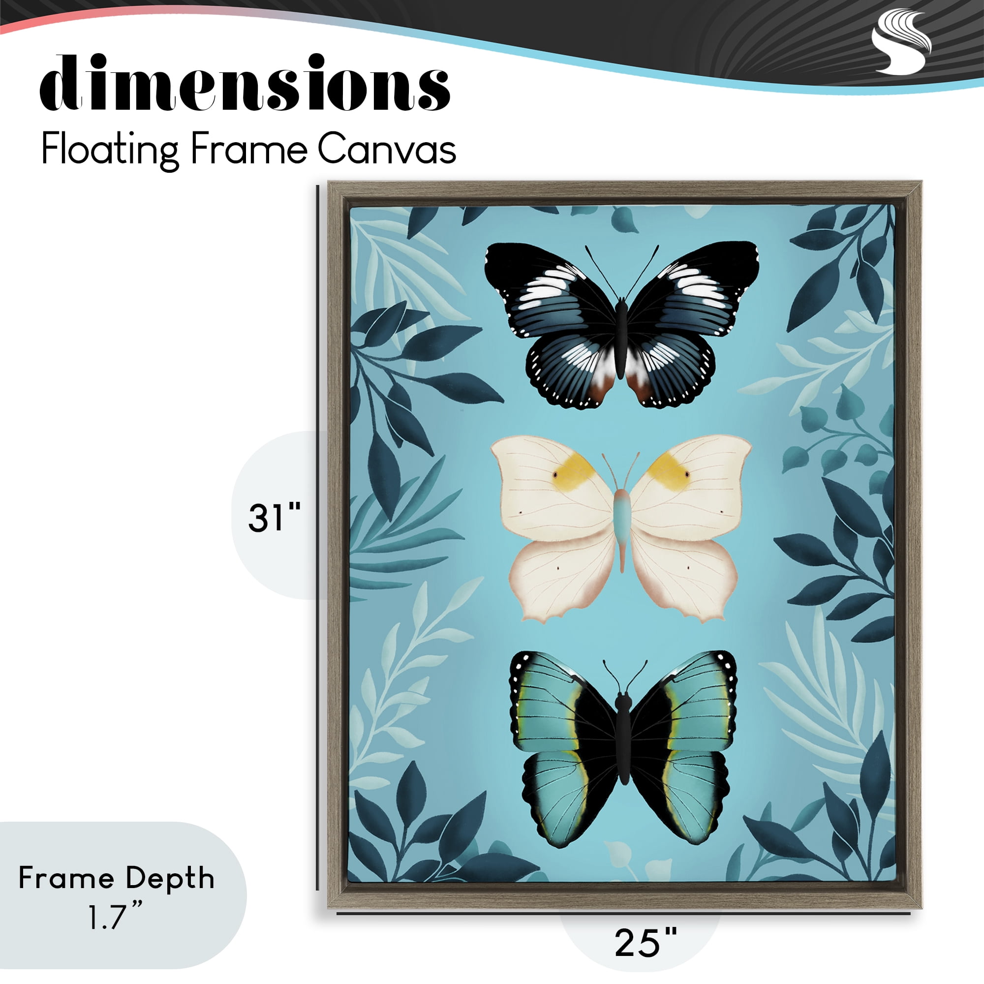Stupell Industries Three Exotic Blue Butterflies Brown Framed Floater Canvas Wall Art, design by Metka Hiti