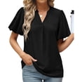 thumbnail image 4 of Mujeres sueltas casual manga corta cuello pico sólido casual blusa camiseta túnica tops OAVQHLG3B Store  lin121212, 4 of 5