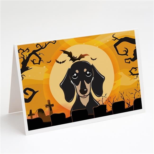 Halloween Smooth Black & Tan Dachshund Greeting Cards & Envelopes - Pack of 8
