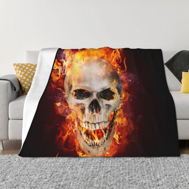 Balery Satanic Skull Manta de Franela con Dibujo, Lujo Ultra Suave y Cálido, Antipelusa y Resistente a las Arrugas para Cama, Sofá, Camping -40"x30"