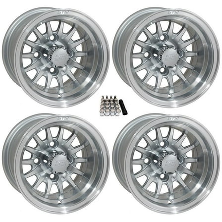 GTW Medusa 10" Golf Cart Wheels/Rims Machined/Silver E-Z-GO & Club Car