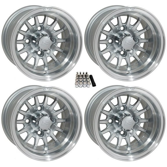GTW Medusa 10" Golf Cart Wheels/Rims Machined/Silver E-Z-GO & Club Car