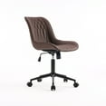 thumbnail image 2 of YOUNIKE Upholstered Desk Chair, Armless Computer Chair with Wheels，Modern Faux Leather Office Chair，Adjustable Swivel Rolling Chair，Adjustable Height，Suitable for Office, Home, Brown, 2 of 15