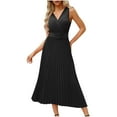 thumbnail image 3 of ClodeEU Women's Halter Neck Pleated Sleeveless Midi Dress with Belted , Casual Party Cocktail Dress Black,Womens Plus L, 3 of 6