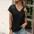 thumbnail image 5 of Spring Savings deals!Samickarr Womens Tops!Women Casual Patchwork Lace Solid Short Sleeve V-Neck Tops, 5 of 7
