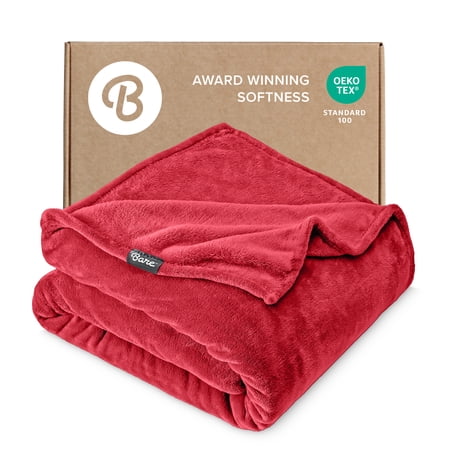Bare Home Microplush Fleece Blanket - 300 GSM - Fuzzy Microfleece - Soft & Plush - Full/Queen Red