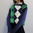 thumbnail image 2 of Fashion Women's Argyle Pattern Long Sleeve England Style Sweaters Ladies Top, 2 of 5