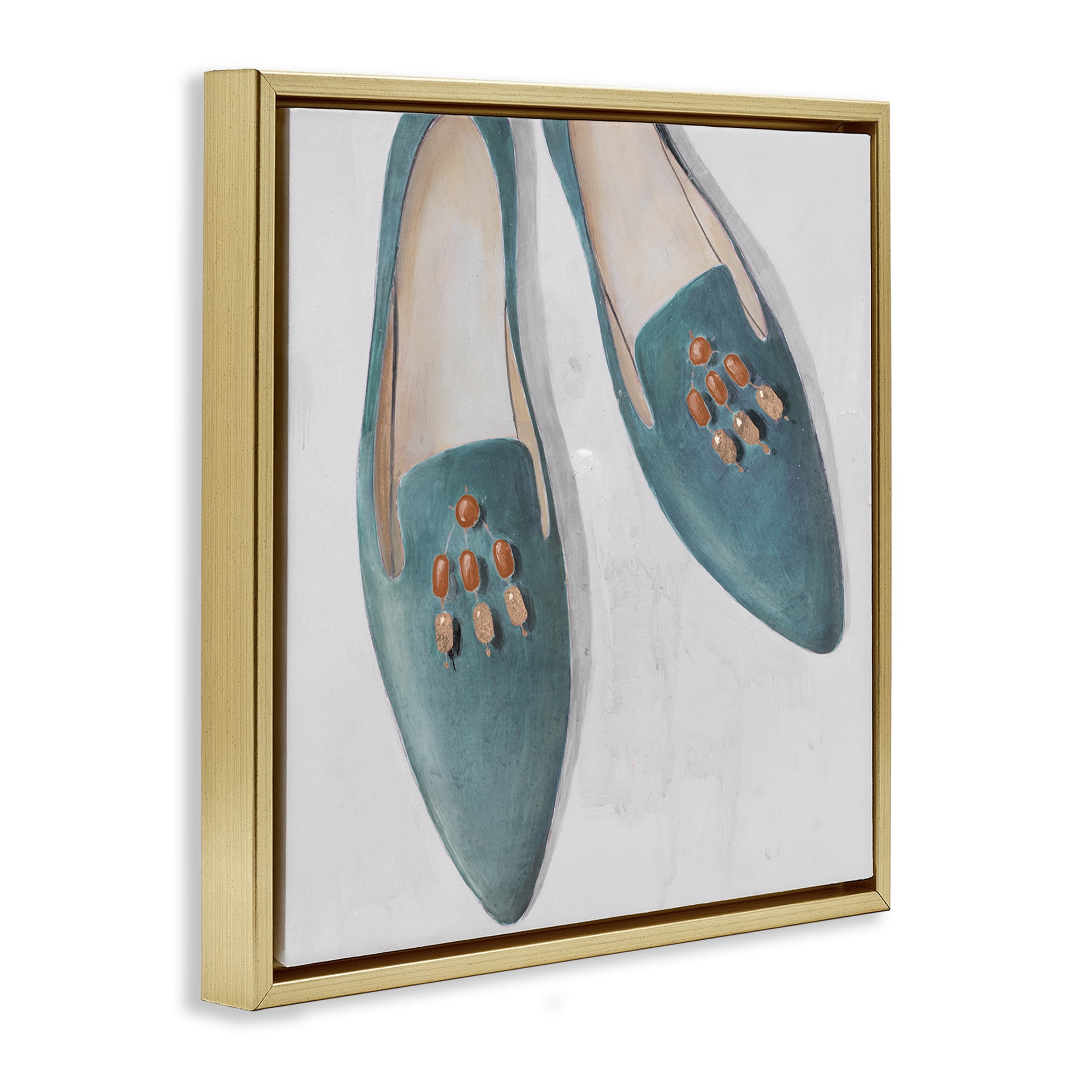 Stupell Industries Blue Flats with Beads Fashion Painting Gold Floater Framed Canvas Art Print Wall Art, 25 x 25