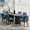 blue, variant on Katboc Extendable Dining Table and 4 Chairs Set, Oval Kitchen Table for 4-8 People with Rubberwood Legs & Fabric Upholstered Seats, Modern Farmhouse Dining Set for Kitchen/Dining Room, Blue