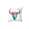 thumbnail image 3 of Boho Turquoise Skull Head Spun Polyester Pillow - Southwestern Hippie Home Decor,  Square Cushion Cover, Bohemian Throw, 3 of 6