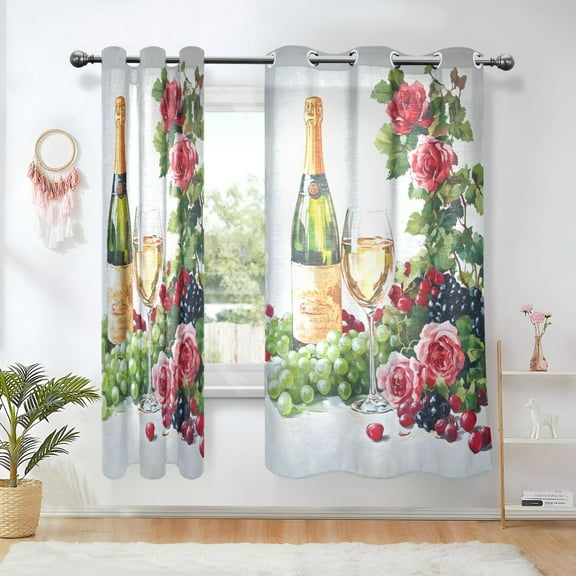 Yayeee Window Curtains Set of 2 for Living Room Light Filtering 63"x42", Roses Champagne
