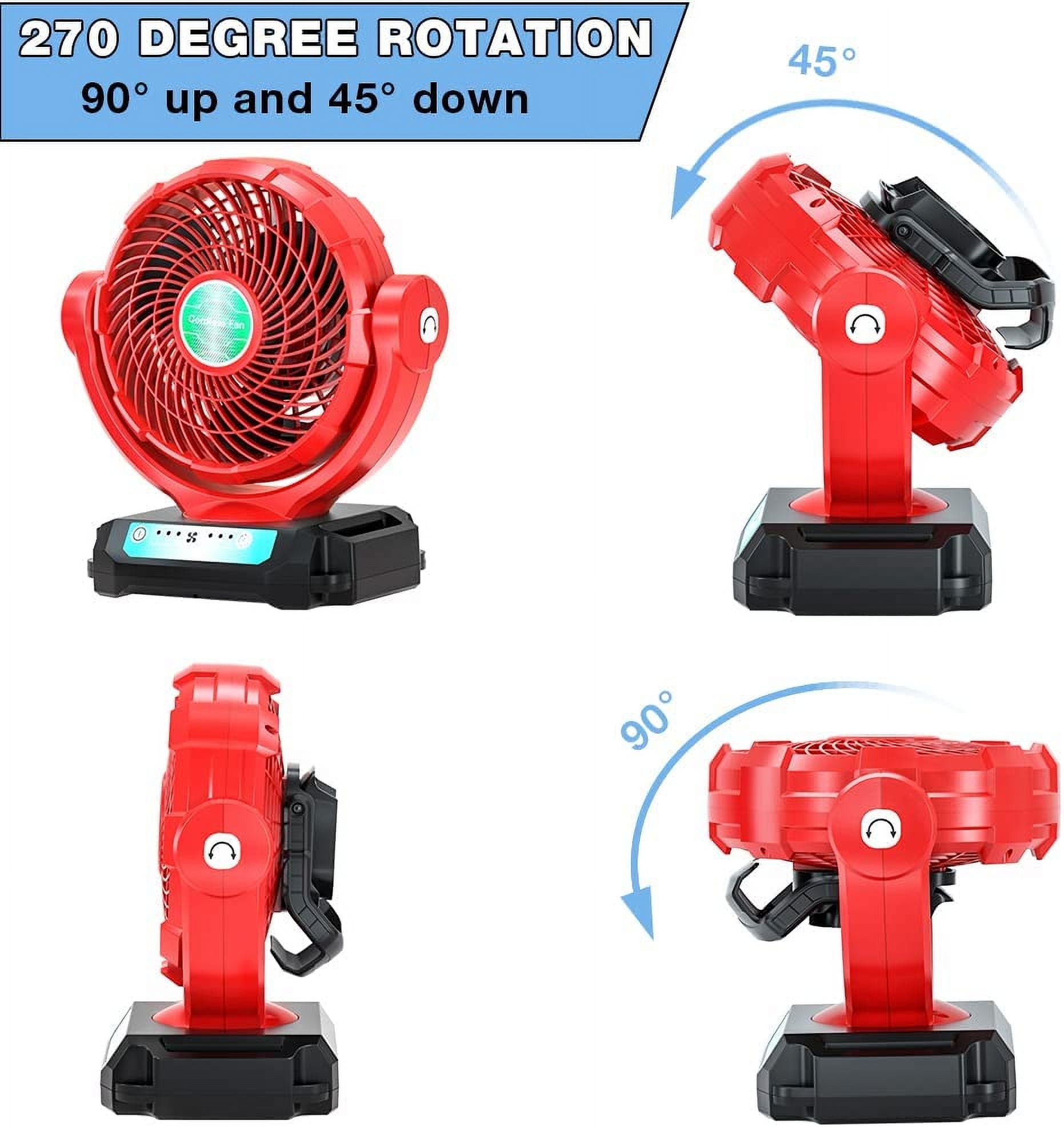 Jobsite Fan Powered by Milwaukee M18 18V Battery/AC Adaptor Portable Battery Powered Fan with Timer 3500CFM Cordless Works Fan for Workshop Construction Site for Camping, Garage, Kitchen, Office