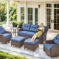 thumbnail image 6 of PARKWELL 75" Outdoor Patio Sofa,All-Weather Rattan Oversized 3-Seater Couch with Deep Seat and Thick Cushions,Ideal for Porch Deck Backyard,Brown/Navy, 6 of 7