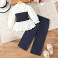 thumbnail image 4 of Ugoldhm Little Girls Fashion Outfits Set Lapel Peplum Shirt and Plain Pant Fall Cute 2 Piece Set, 4 of 8