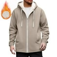 thumbnail image 3 of ZCFZJW Mens Full Zip Casual Hoodies Lightweight Soft Cotton Drawstring Hooded Sherpa Fleece Lined Thick Warm Pullover Sweatshirts Casual Long Sleeve Jackets with Pockets Khaki XL, 3 of 9