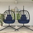 thumbnail image 4 of BTMWAY Wicker Egg Chair with Stand and Removable Cushion, Outdoor Indoor Swing Hammock Chair Hanging Basket Chair for Patio Balcony Porch Living Room, Navy, 4 of 10