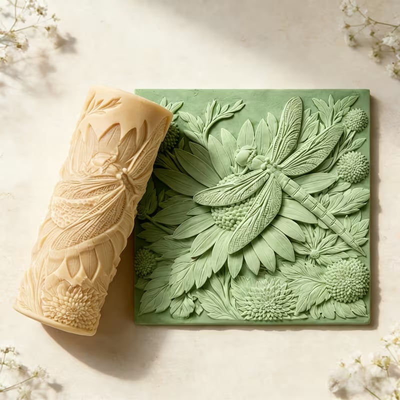 Handmade dragonfly leaf vein petal texture roller - polymer clay and ceramic embossing tool, 3D high-detail mold, suitable for DIY jewelry and sculpture making