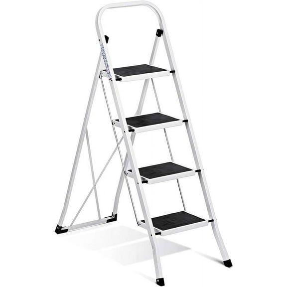 4 Step Ladder, Upgo Folding Step Stool with Extra Wide Anti-Slip Pedal, 330lbs Lightweight Portable Sturdy Steel Ladders with Handgrip for Household Kitchen Office Outdoor