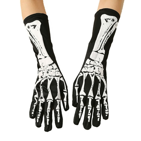 AWZXDE Halloween Print Skeleton Gloves - Foam Gloves for PROM Parties and Events Halloween Props for Themed Celebrations Black,One Size