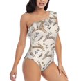 thumbnail image 3 of Uemuo Retro Rabbit Print Women's One Piece Swimsuit Asymmetrical Neck Bathing Suit One Shoulder Side Cutout Ruffle Swimwear-Medium, 3 of 6