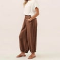 thumbnail image 5 of Miluxas Ladies' Trendy Wide Leg Lantern Pants with Pockets Solid Smoked High Waist Loose Fit Trousers Summer Outfits Boho Beach Wear Coffee, 5 of 8
