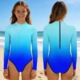 thumbnail image 2 of Swimsuit for Girls, Long Sleeve One Piece Rashguard, Solid Color Beach Vacation Swimsuit for Kids 2-13 Years, 2 of 7
