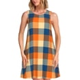 thumbnail image 1 of Bixox Robe Sans Manches à Carreaux Orange Chaude pour Femmes avec Poches, Robe Décontractée Longueur Genou pour l'Été-Grand, 1 of 7