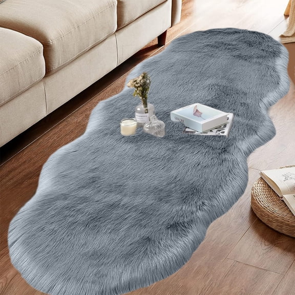Bxaolu Luxury Soft Fluffy Area Rug 20" x 55", Faux Fur Comfortable Rug Decorative Plush Shaggy Carpet for Christmas Decor Bedside Sofa Floor Bedroom, Living Room, Dark Gray