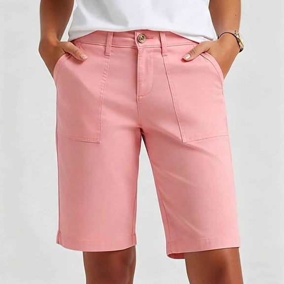 Favoffer Bermuda Shorts for Women High Waist Stretch Knee Length Shorts with Large Pockets Work Casual Shorts