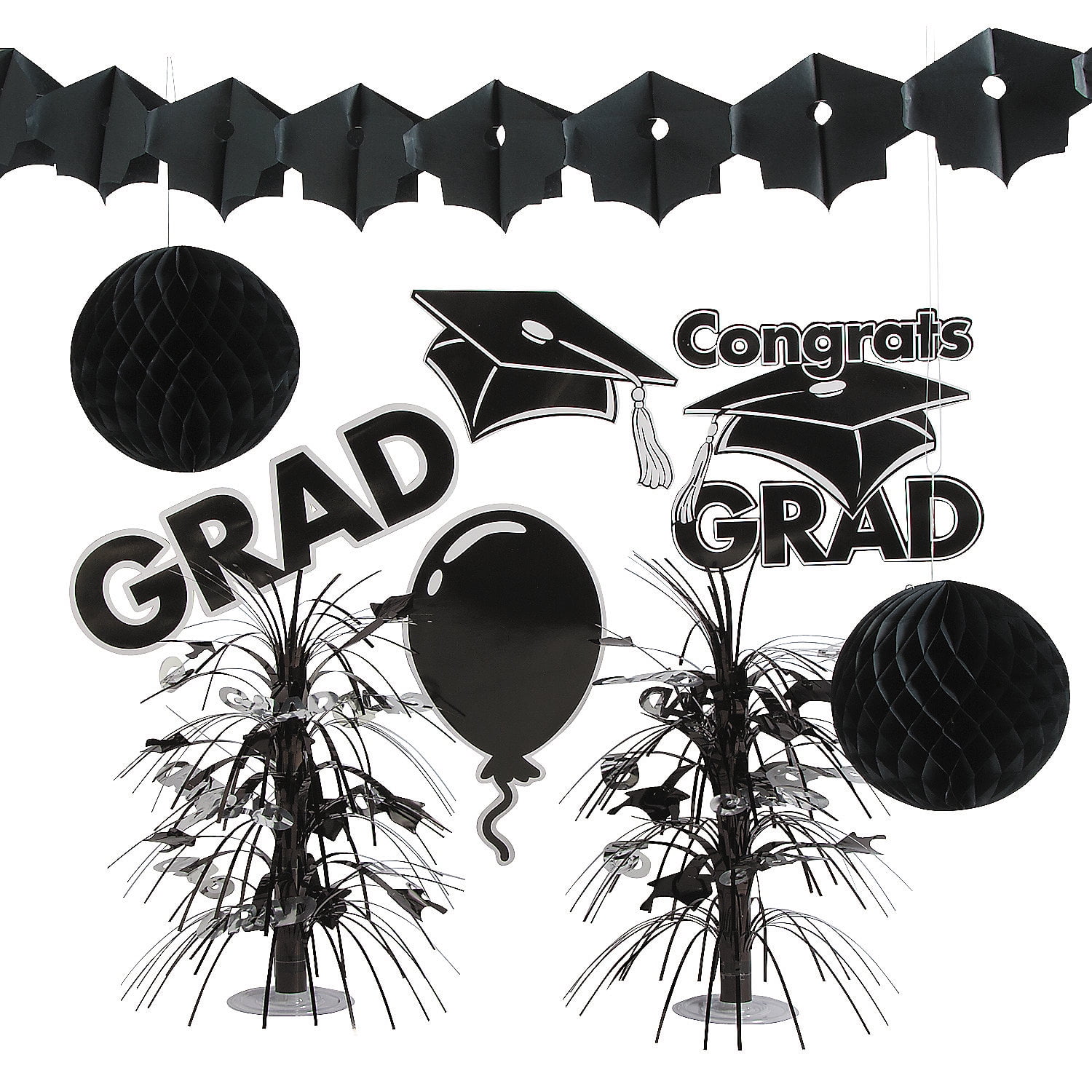 Black Graduation Decorating Kit Party Decor 9 Pieces