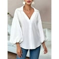 thumbnail image 3 of Women'S French Polka Dot Half-Open Collar Loose Bubble Long Sleeve Top White L, 3 of 8
