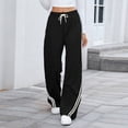 thumbnail image 4 of CIENVNSTG Women's High Waisted Wide Leg Track Pants with Side Stripes Drawstring Closure Loose-Fit Straight Leg Design Athletic Sweatpants with Pockets for Sports Jogging Daily Wear Black XL, 4 of 7