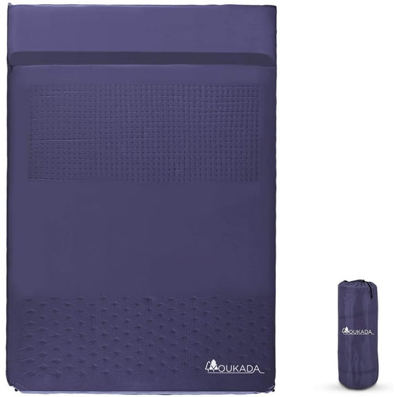 Sleeping-Pad Foam Self-Inflating Camping-Mat for Backpacking - Double Self Inflating Sleeping Pad Camping Mattress Camping Pad 2 Person with Pillow for Camping Hiking (Navy, Large)