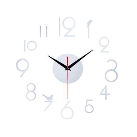 Diy Wall Clock - Silver Diy Number Wall Clock With Bird Accents, Large Wall Clock For Living Room, Bedroom, Office, Kitchen Decor - Easy To Install, Stylish Home Decor Clock