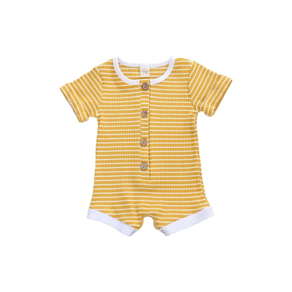 Qmyliery Newborn Baby Knitted Romper, Short Sleeve O-neck Button Up Jumpsuit for Summer, 0-18 Month