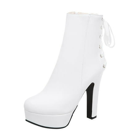 

Cathalem Shoes Women Adult Female Dark Boots for Women Heel Ankle High Boots High Heels Over Knee Pleated Suede Short Boots Lace Boots for Women Low Heel White 7