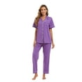 thumbnail image 5 of ANLIQI Women's 100% Cotton Pajama Set Button Down Sleepwear Short Sleeve Shirt and Long Pants Soft ladies Lounge Sets(Violet, L), 5 of 7