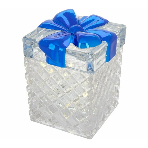 Illuminated Faceted Glass Present w/ Bow by Valerie in Blue