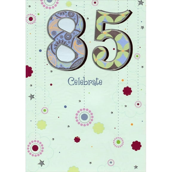 Designer Greetings Blue and Green in Die Cut Windows on Pastel Blue Age 85 / 85th Birthday Card