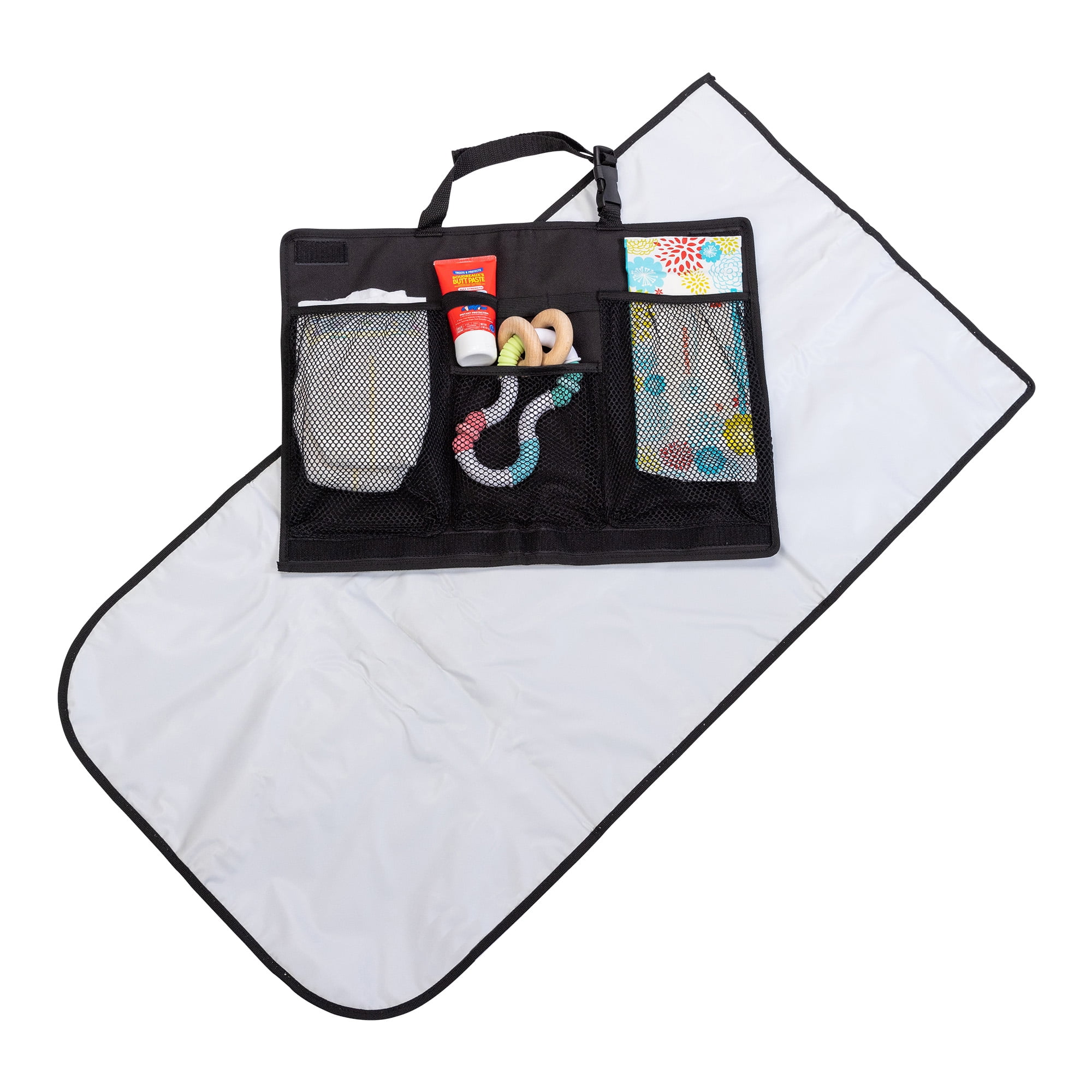 J.L. Childress Pockets N' Pad Car Diaper Changing Station for Baby - Portable Diaper Changing Pad for Travel - Black