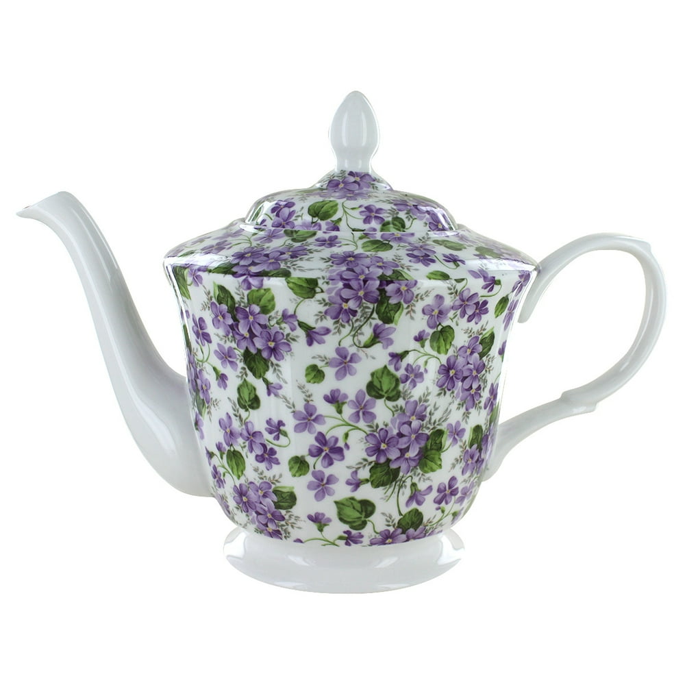 Gracie's Violets Bone China 5 Cup Teapot
