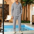 thumbnail image 5 of Ohufall Mens Linen Sets Hooded Button Front Top Side Pocket Drawstring Waist Long Trousers Set, 5 of 6