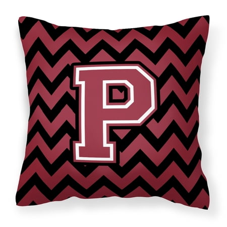 Letter P Chevron Garnet and Black Fabric Decorative Pillow