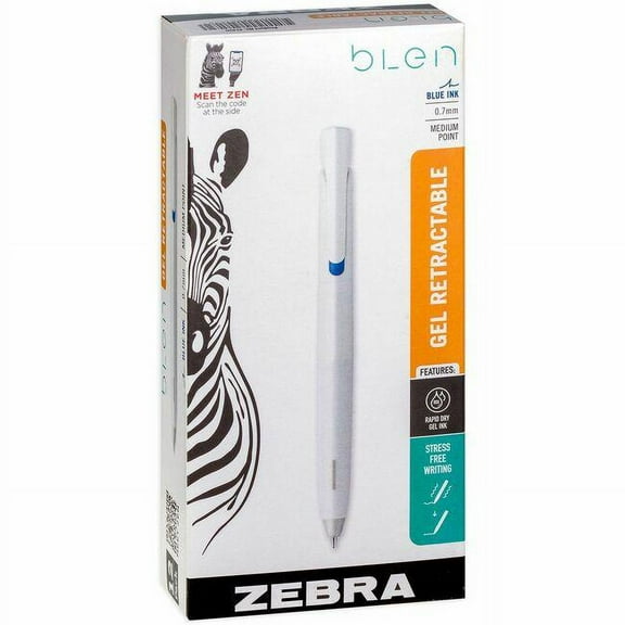 Zebra Pen ZEB41420 0.7 mm bLen Retractable Gel Pens, Blue & White - Pack of 12