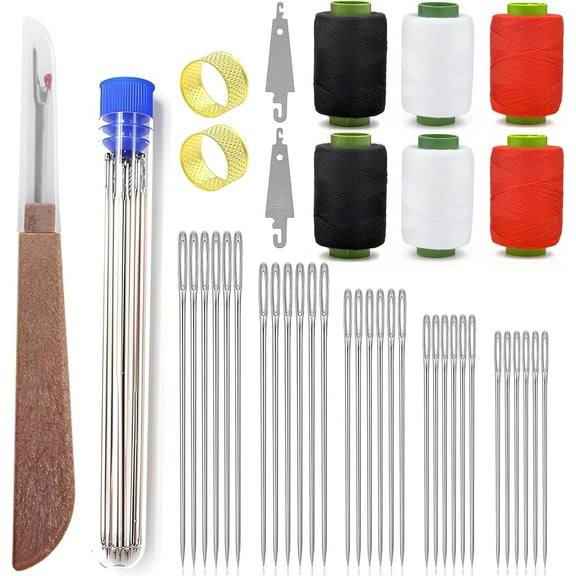 Pekkaxy 37Pcs Sewing Tool Set, Big Eye Steel Sewing Needle Kit, Threader and Needle Repair Kit Stainless Steel Needles for Hand Sewing