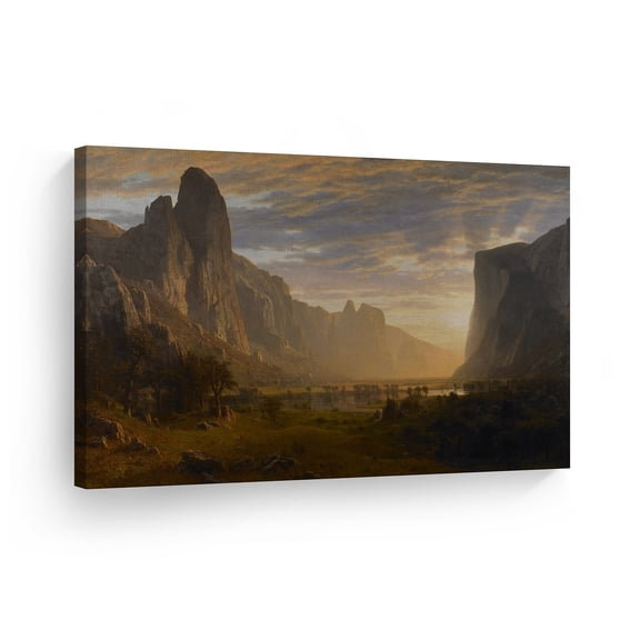 Smile Art Design Looking Down Yosemite-Valley, Albert Bierstadt Classic Art Canvas Print Famous Fine Art Oil Painting Reproduction Canvas Wall Art Home Decor Ready to Hang Made in the USA 8x12