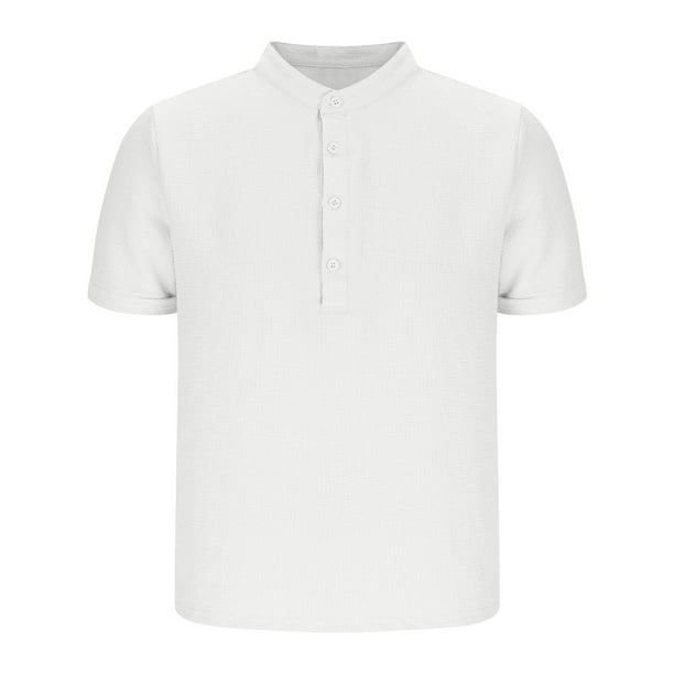 pstuiky camisetas camisas para hombre, Camisa informal de manga corta con cuello alto, cómoda y lisa para hombre camisetas de hombre s