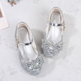 thumbnail image 6 of Quealent Girls Shoes Sparkle Mary Jane Low Heel Princess Flower Wedding Party Dress Shoes Silver for Size 3, 6 of 9