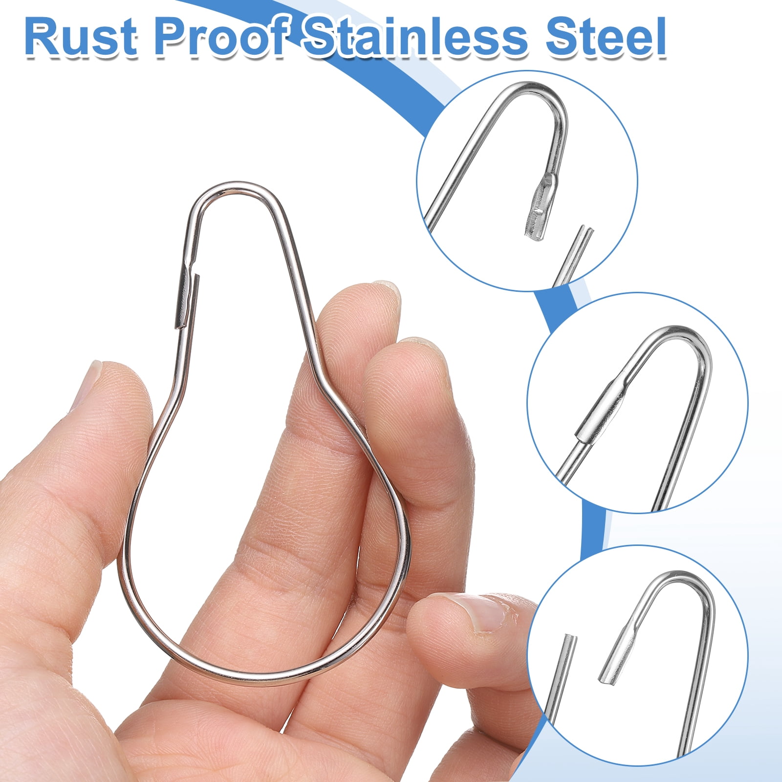 Uxcell 200Pcs Silver Shower Curtain Hooks, Rust Proof Metal Shower Curtain Rings Curtain Hangers for Bathroom Bedroom Kitchen Home Curtain Applications