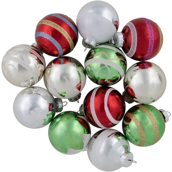 Northlight Vintage Design Glass Ball Christmas Ornaments - 2.25" (55mm) - Multicolor - 12ct